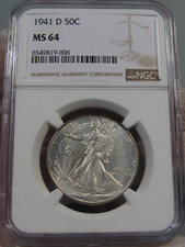 Bu 1941-D Walking Liberty Mezzo Dollaro Ngc Ms64. #53