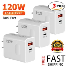3 Packs 120W Fast Charger Block USB Type C Wall Power Adapter For iPhone 14 13 X