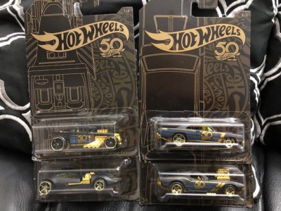 Hot Wheels 2017 50th Anniversary Black And Gold Set Of 4 Cars New