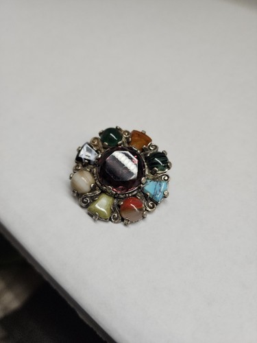 Vintage Agate & Topaz Rhinestone Miracle Style Scottish Celtic Brooch Pin - Picture 13 of 23