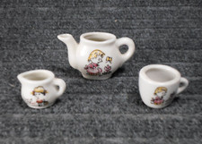 Miniature Dollhouse Tea Party Pot Creamer Cup Set Girl w/ Flower Porcelain Japan