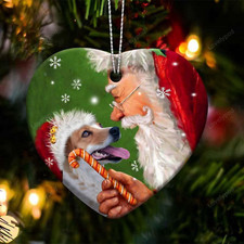 Jack Russell Terrier and Santa Clause With Candy Cane Christmas Ceramic Ornament