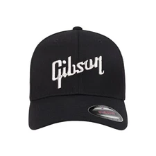 Gibson Logo Embroidered Flexfit Hat Flat and Curved Black, Navy, Olive, Grey