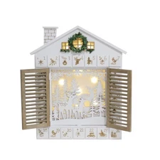Christmas Wooden Advent Calendar House w/ Drawers with LED Decoration for Kids
