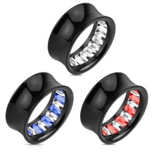 Flesh Tunnel Plug Piercing Kunststoff Double Flared Princess Cut Kristall Inlay