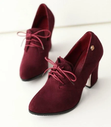 Womens Pointed Toe Shoes High Heels Lace-Up Oxfords Suede Fabric Ankle Boots^.^* - Picture 11 of 23
