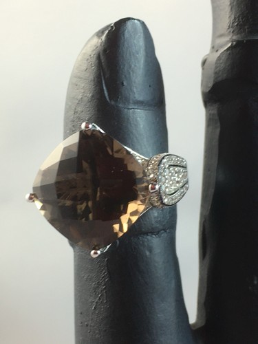 Colleen Lopez 12,72 ctw Schachbrettschliff Rauchquarz und weißer Zirkon Ring ~ 8
