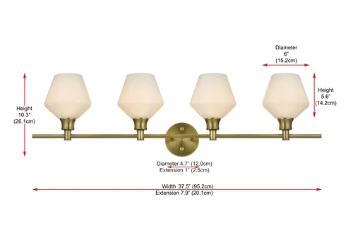 Living District Gene 4 Light Satin Gold And Frosted White Glass Wall Sconce - Picture 7 of 8