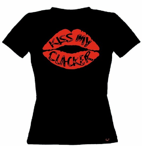 ladies tee KISS MY CLACKER T SHIRT Mistress Dita Clem Wear comedy BNWT CW Hull - Picture 2 of 4