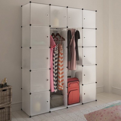 White Modular Cabinet 14 Compartments Storage Bedroom Books