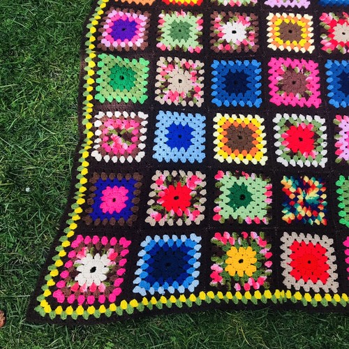 Vintage Granny Square Blanket Crochet Afghan Couch Throw 50x59 Roseanne - Picture 2 of 5