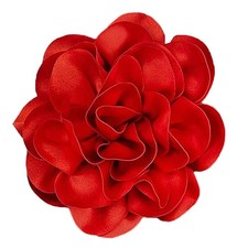 Satin Fabric Rose Flower Extra Large Big Brooches Lapel Pins Silk Large, Red