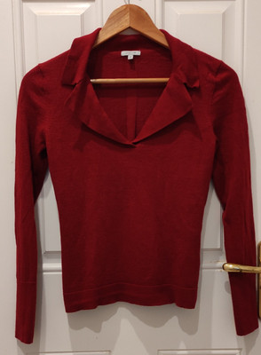 Jigsaw 100% Wool Neck Jumper For Women Pit To Pit 16ins Small Red
