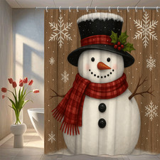 Christmas Snowman Shower Curtain, Holiday Decor, Winter Bathroom