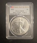 2021  SILVER EAGLE - Type 2 - PCGS MS70 FDOI FLAG