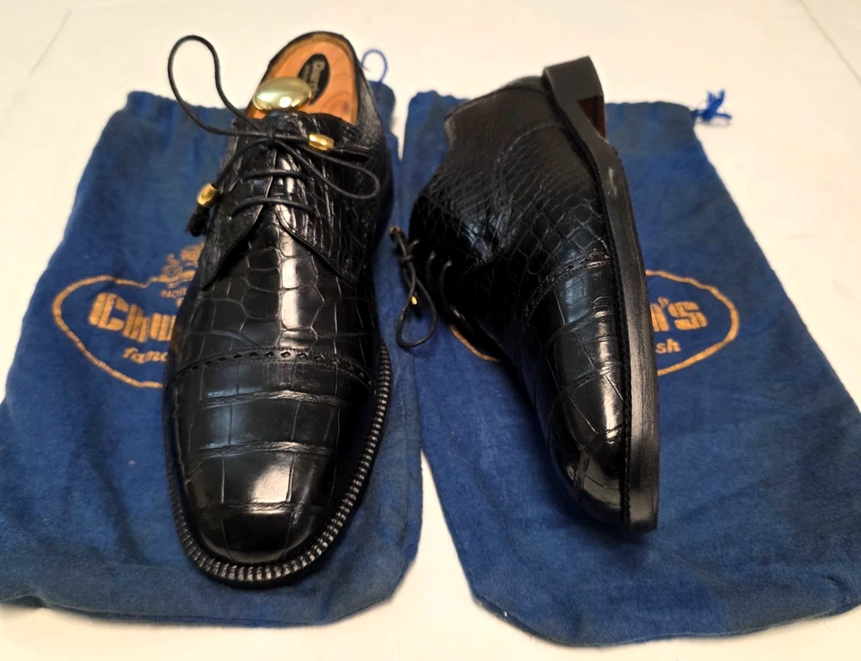 CHUCH'S Alligator Leather Lace Up Cap Toe Shoes Men's 9 M Black Exotic Lizard - Image 3 of 4