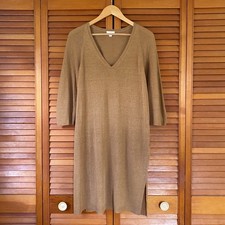J Jill Tunic Sweater Dress Womens Size Small Linen Blend 3/4 Sleeve Knit Camel
