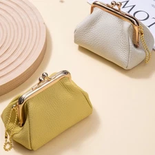 Womens Small Coin Purse Genuine Leather Change PurseCoin Bag with Kiss Lock Gift