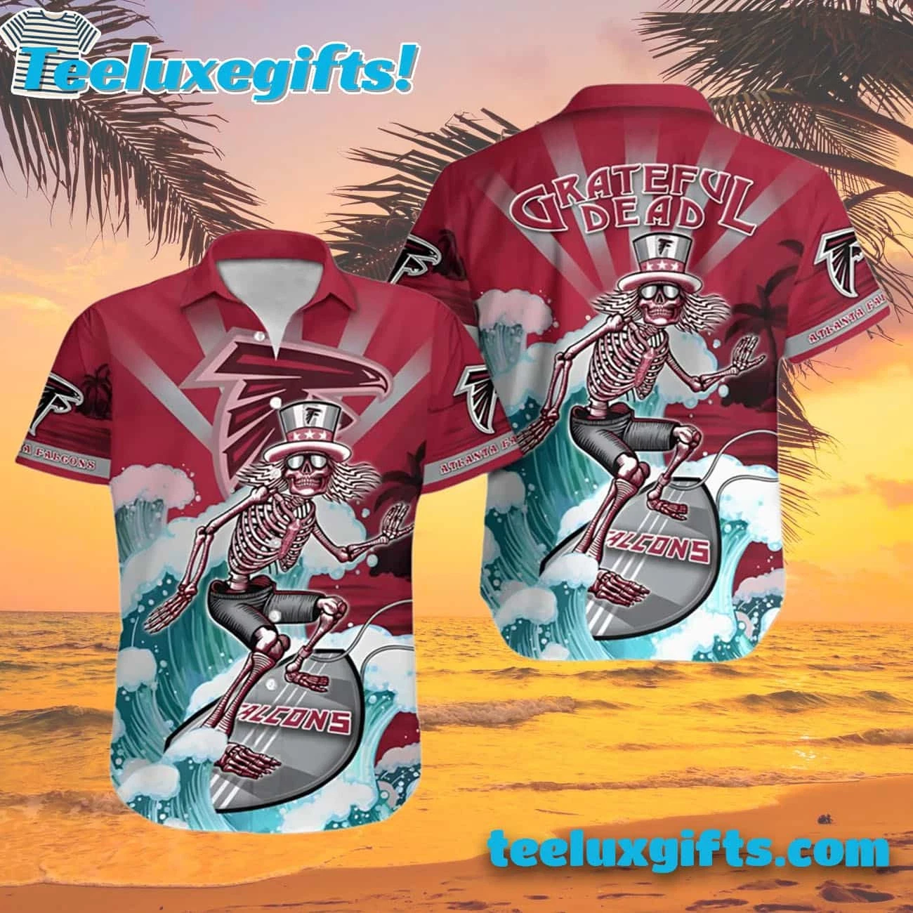 Atlanta Football Grateful Dead Surfing Skeleton Hawaiian Shirt
