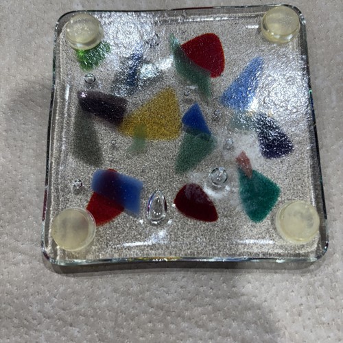 Piatto quadrato fuso vetro artistico multicolore portagioie tutto il cambio - Foto 2 di 2
