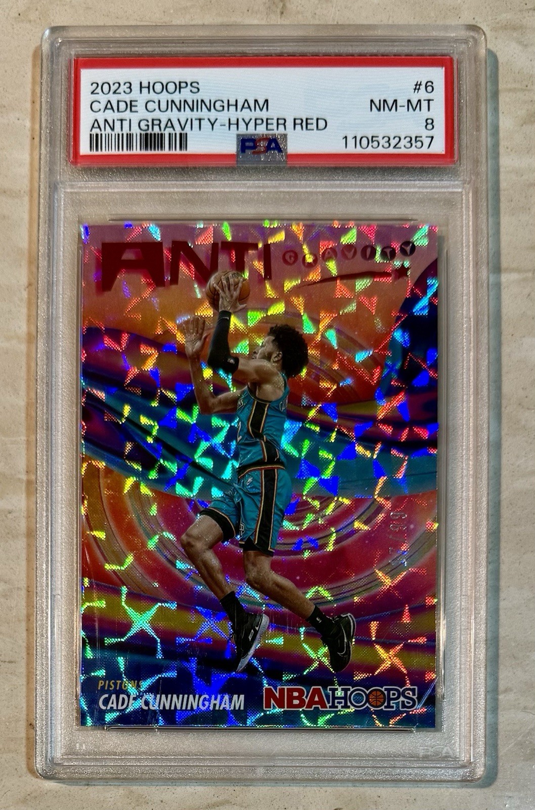 2023-24 Panini NBA Hoops - Anti Gravity Cade Cunningham #6 Hyper Red /99 PSA 8