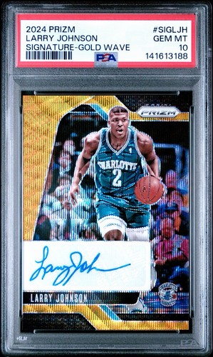 Larry Johnson Auto /10-PSA 10-2024 Panini Prizm Gold Wave