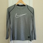 Nike Pro grau und schwarz Langarm tailliert Dri-Fit Sportshirt Größe Large