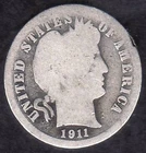 1911 BARBER DIME, Good Silver US Vintage COIN, Original Pre WW1 Era