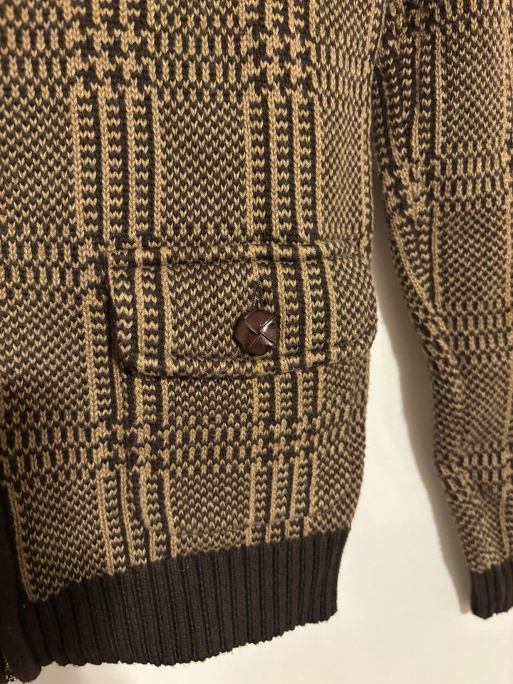 Cárdigan Ralph Lauren LRL Pequeño Pequeño Para Mujer Cuadros Marrón Cremallera Bolsillos Simulados Foto 3 de 4
