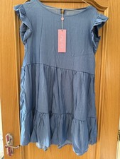 Miss Floral Denim Look Tired Short Dress Size Large BNWT