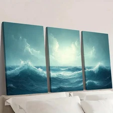 3pcs Ocean Waves & Sunset Sky WS    Wall Art Canvas Framed 50x70cm