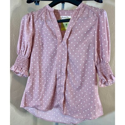  Vine & Love Cora S pink polka dot blouse NWT