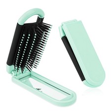 Travel Folding Hair Brush With Mirror Women Small Collapsable Nylon Bristles