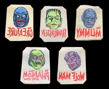 Set of 5 Vintage 1960s Mani-Yack Iron-on Transfer Decals Universal Monsters