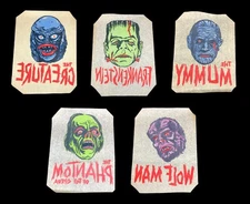 Set of 5 Vintage 1960s Mani-Yack Iron-on Transfer Decals Universal Monsters