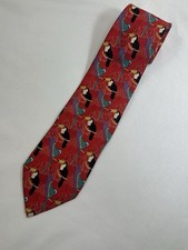 World Wildlife Fund Men’s Tile 100% Silk Red With Birds Made In USA