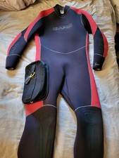 Bare Elastek Full Wetsuit 5mm Red And Black Medium W/ Zipper Pouch