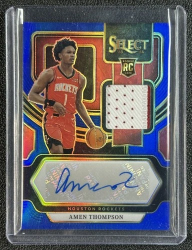 AMEN THOMPSON 2023-24 PANINI SELECT ROOKIE PATCH AUTO BLUE PRIZM RC 28/49