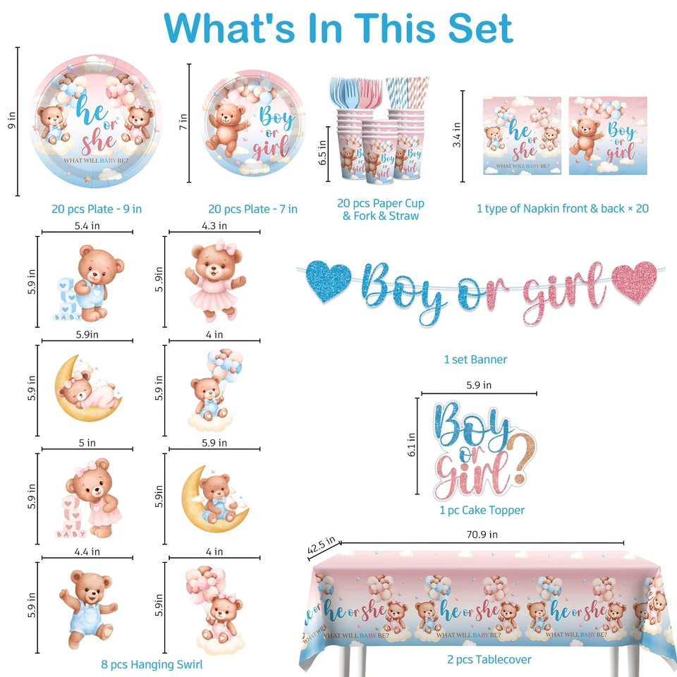 Bear Gender Reveal Decorations, Boy or Girl Gender Reveal Decorations Include... - Image 2 of 4