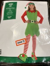 Elf Christmas Merry Xmas Costume for Kids - Green and Red med 8-10 New