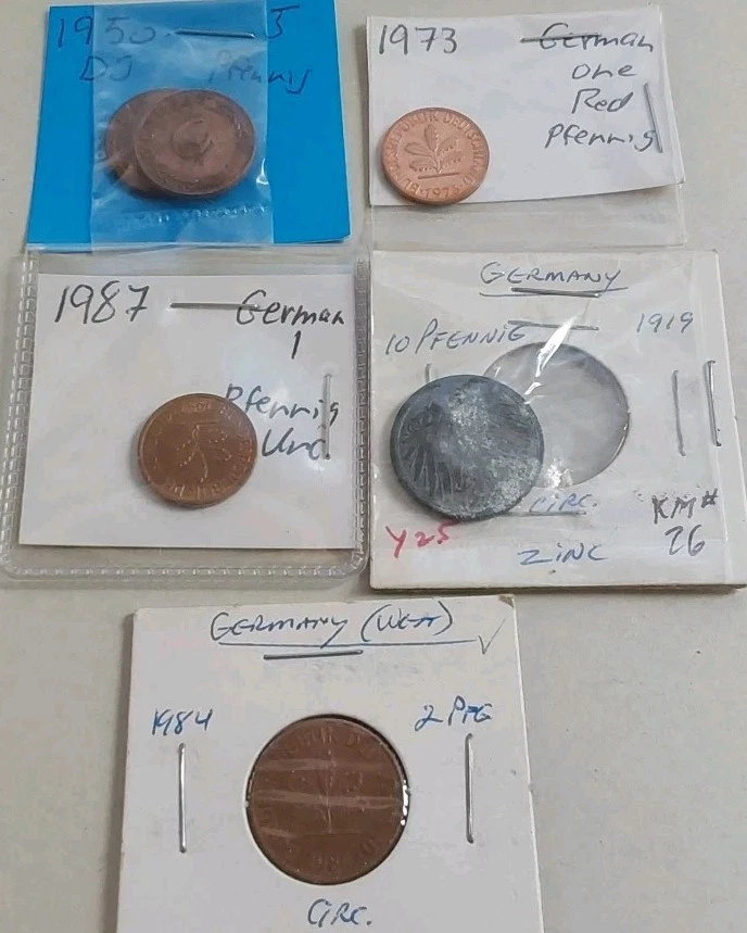 Pacote de moedas alemão 4 décadas 1ª Guerra Mundial zinco Alemanha Ocidental 1 5 10 Pfennig postagem grátis  - Imagem 2 de 4