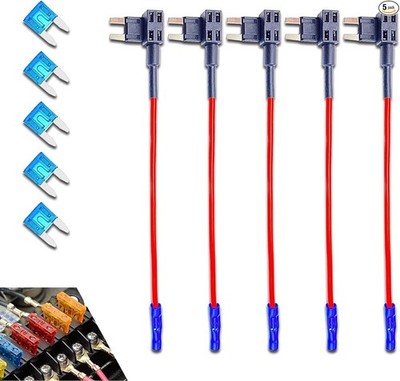 5-Pack 12V Add-a-Circuit Fuse Tap Adapter with 5 15A Inserts, Universal Mini ATM