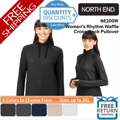   North End Women Rhythm Waffle Pullover Long Sleeve Shirt Up To 3XL NE200W