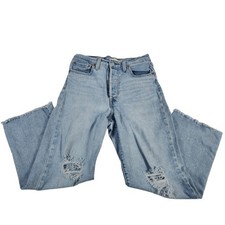 Levi's Ribcage Straight Ankle Jeans Light Wash Distressed Raw Hem Women Size 28
