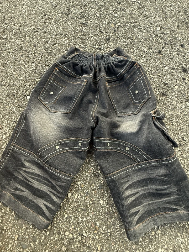 Pantalones Cortos de Denim Sueltos Estilo Y2K JNCO Niños Talla 6 Hip-Hop UNIT3X Graffiti Carga Foto 3 de 4