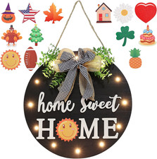 Interchangeable Welcome Sign for Front Door with 14 Changeable Icons, Farmhouse