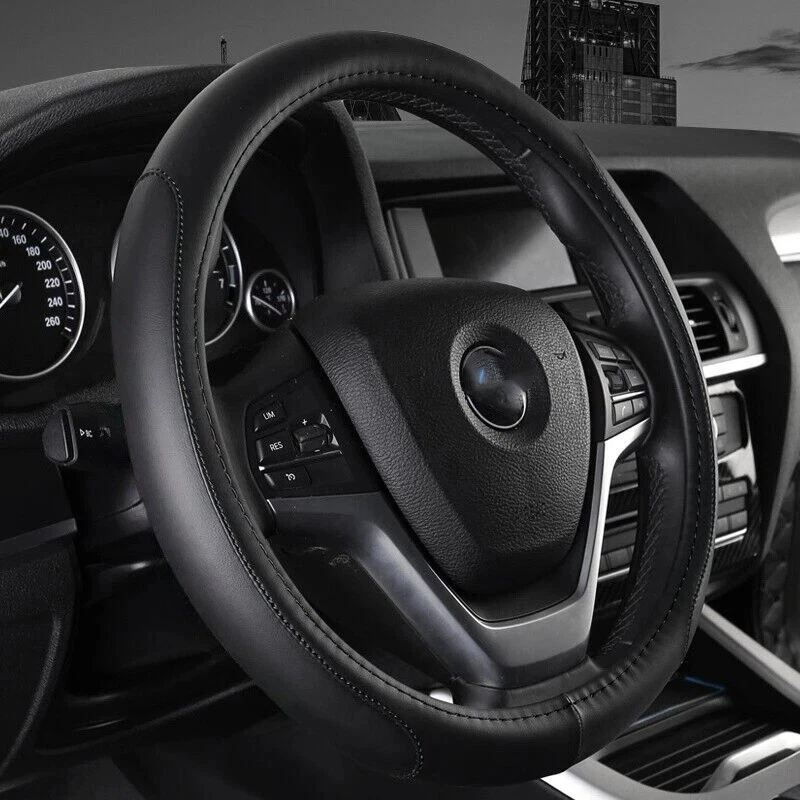 15" Steering Wheel Cover Genuine Leather For BMW Universal Round Car Accessories - Imagem 2 de 4