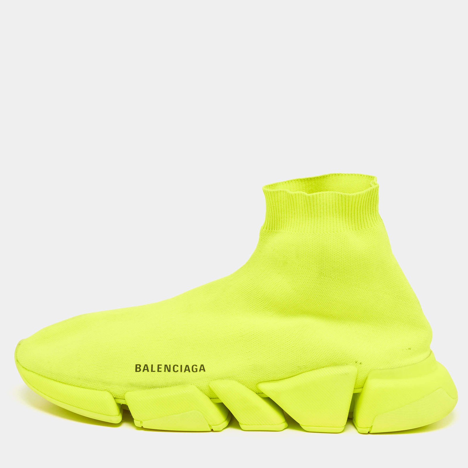 Balenciaga Speed Trainer Size 45 Green Knit Fabric High Top Sneakers
