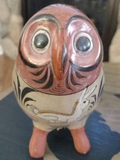 Tonala Owl Mexican Folk Art Pottery 6.25" Tall