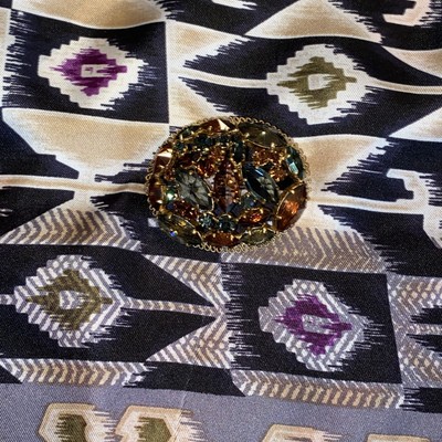 MADE IN AUSTRIA SMOKEY & GOLDEN TOPAZ PRONG SET RARE ROSE CUT CRYSTALS 3D BROOCH